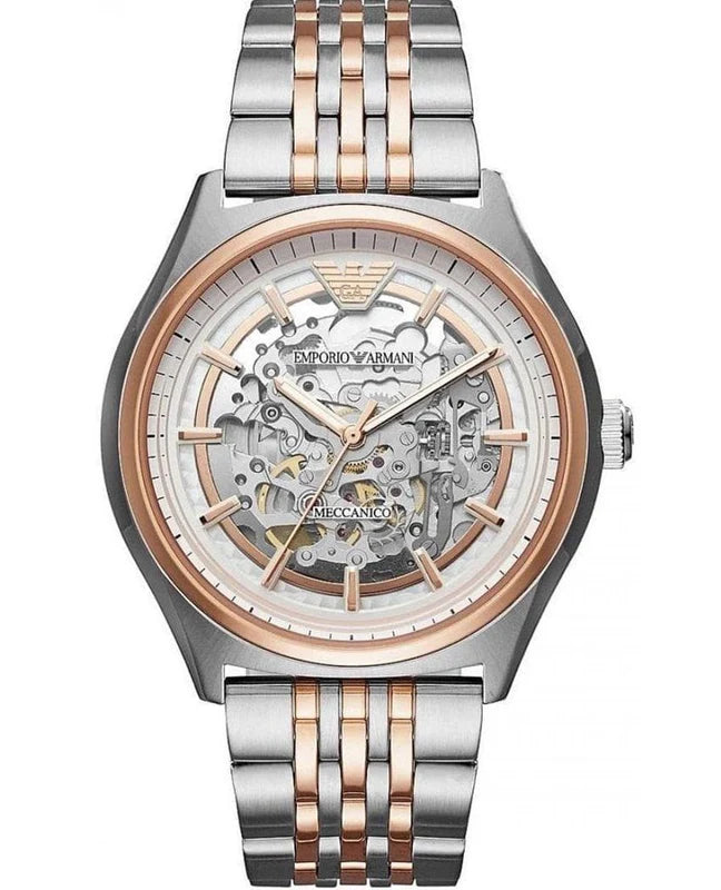 Men's Emporio Armani Meccanico White Dial Two Tone Stainless Steel 43mm Watch - AR60002