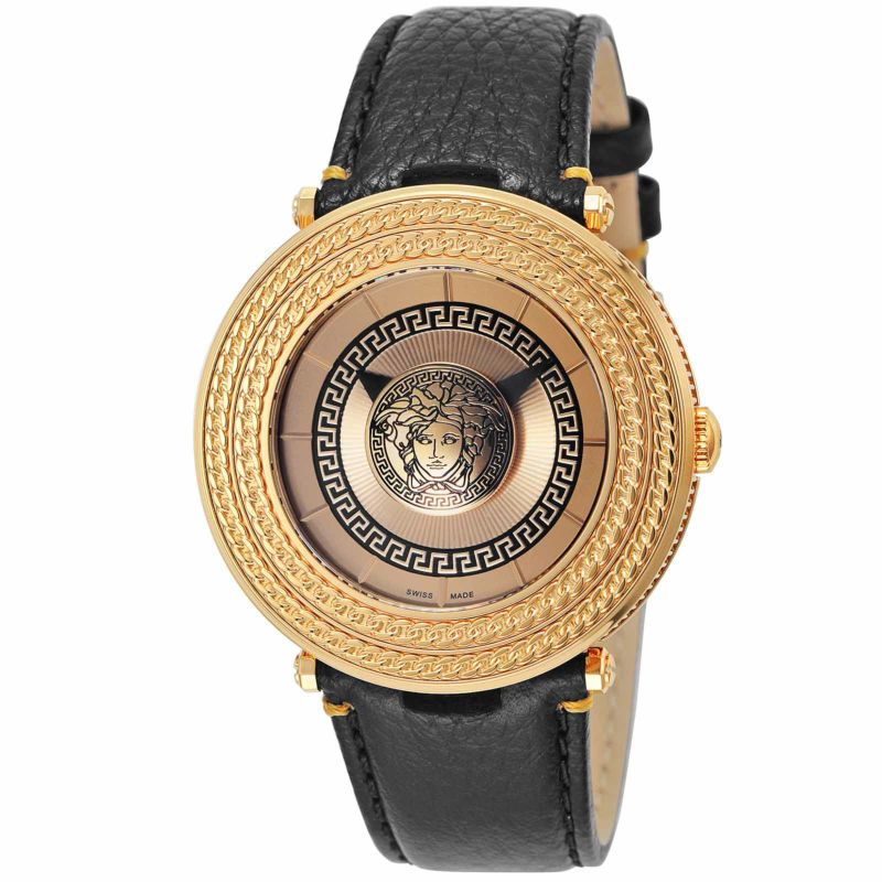 Men's V-Metal Icon Rose Gold Bezel Brown Leather Watch - VQL030015