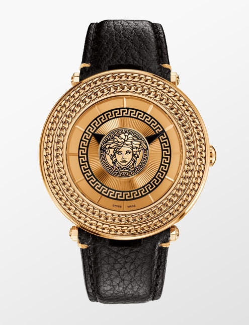 Men's V-Metal Icon Rose Gold Bezel Brown Leather Watch - VQL030015