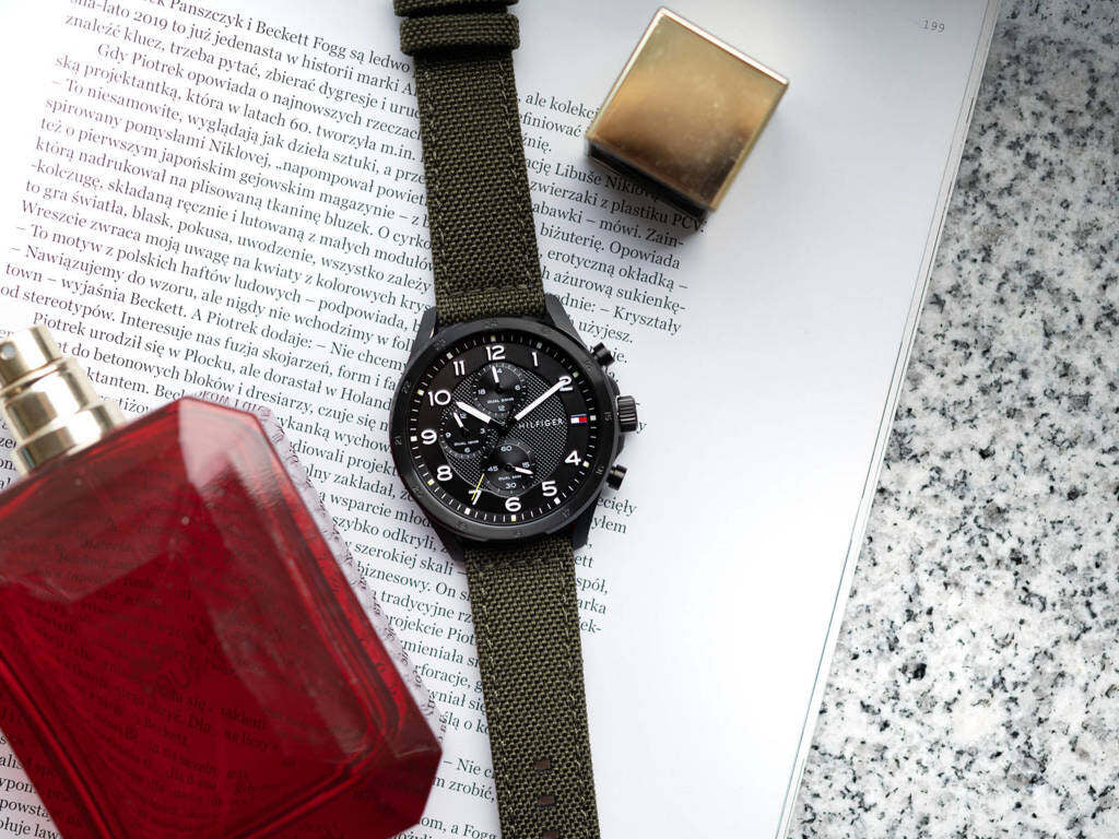 Tommy Hilfiger Quartz Green Nylon Strap Black Dial Men's Watch - 1792006