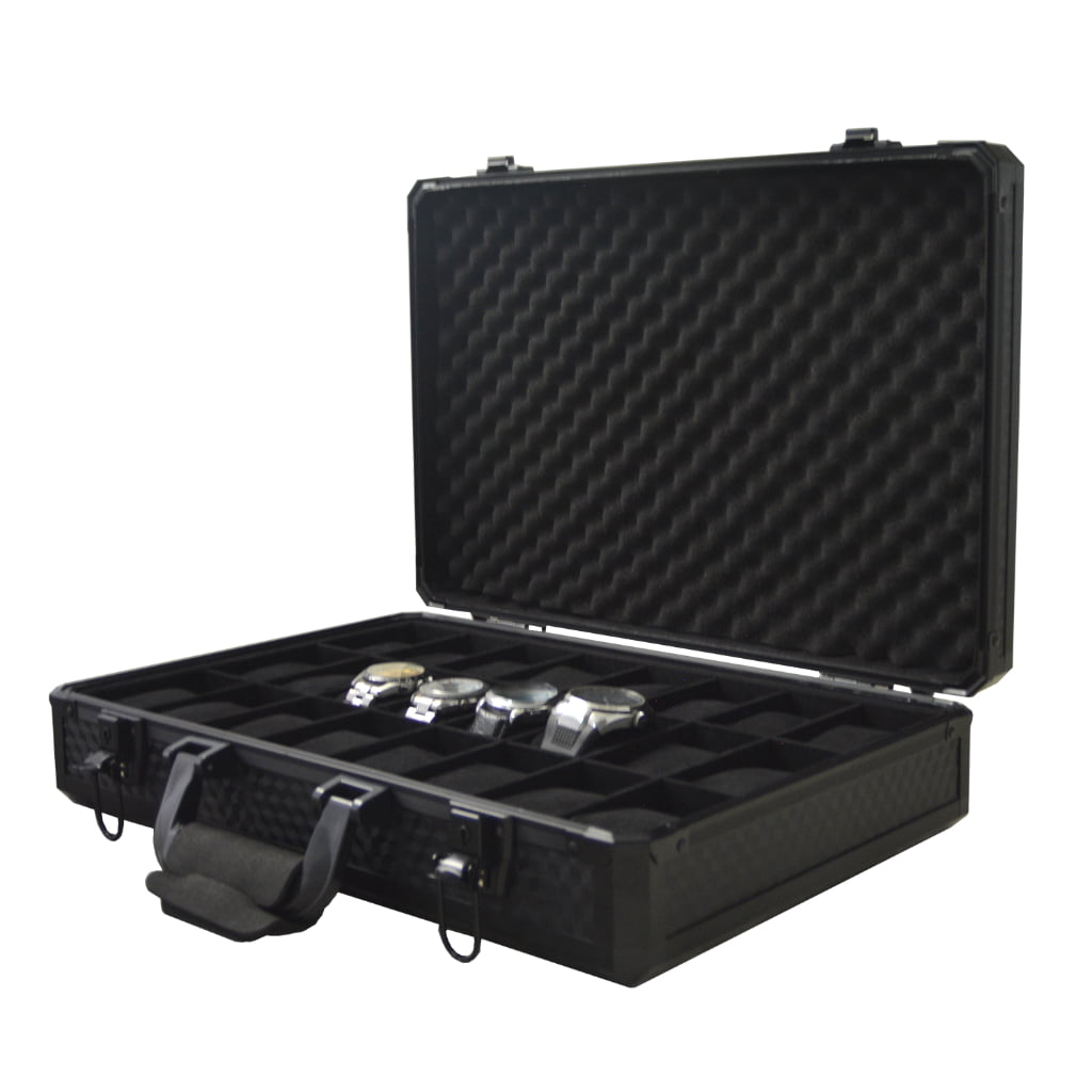 Black 24-Slot Aluminum Alloy Watch Suitcase