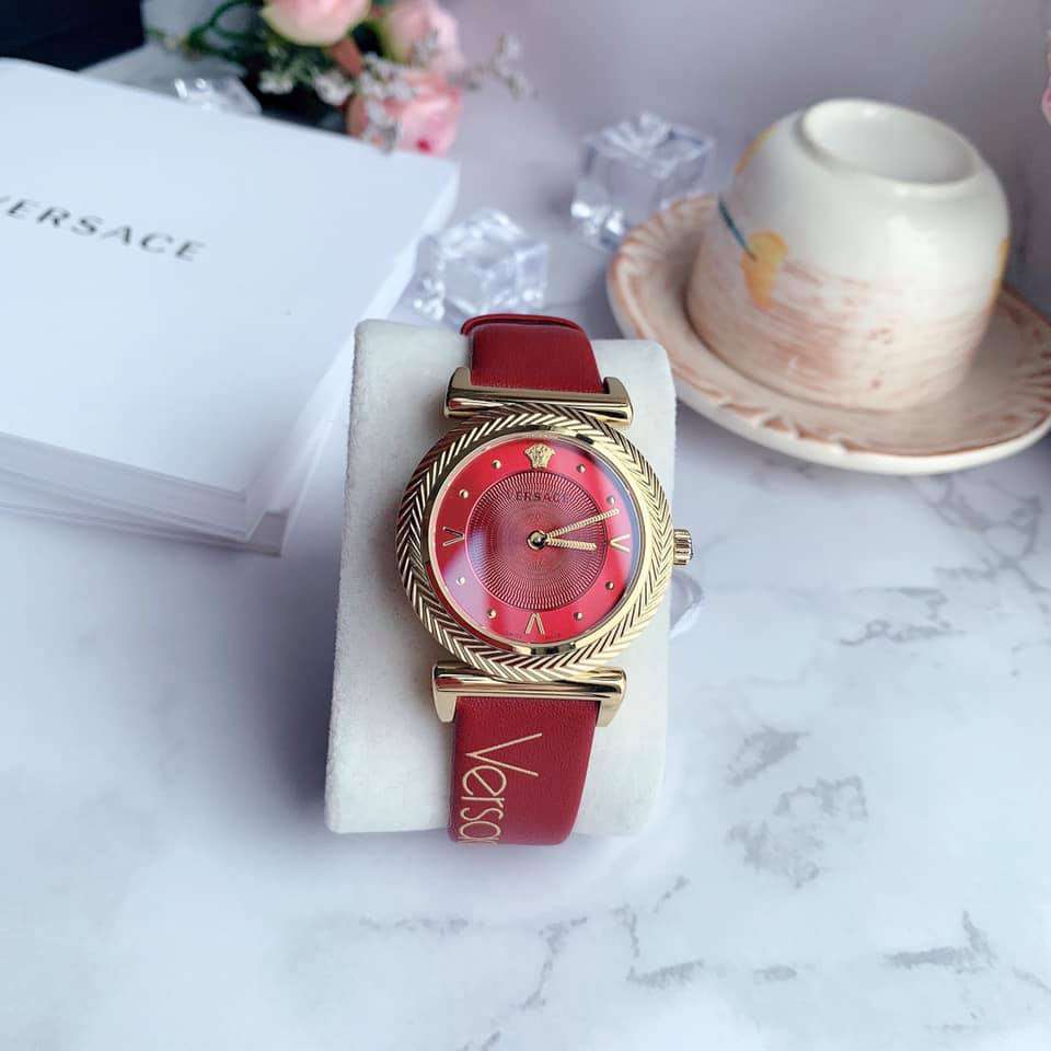 Women's Versace V Motif Red Leather Watch - VERE00418