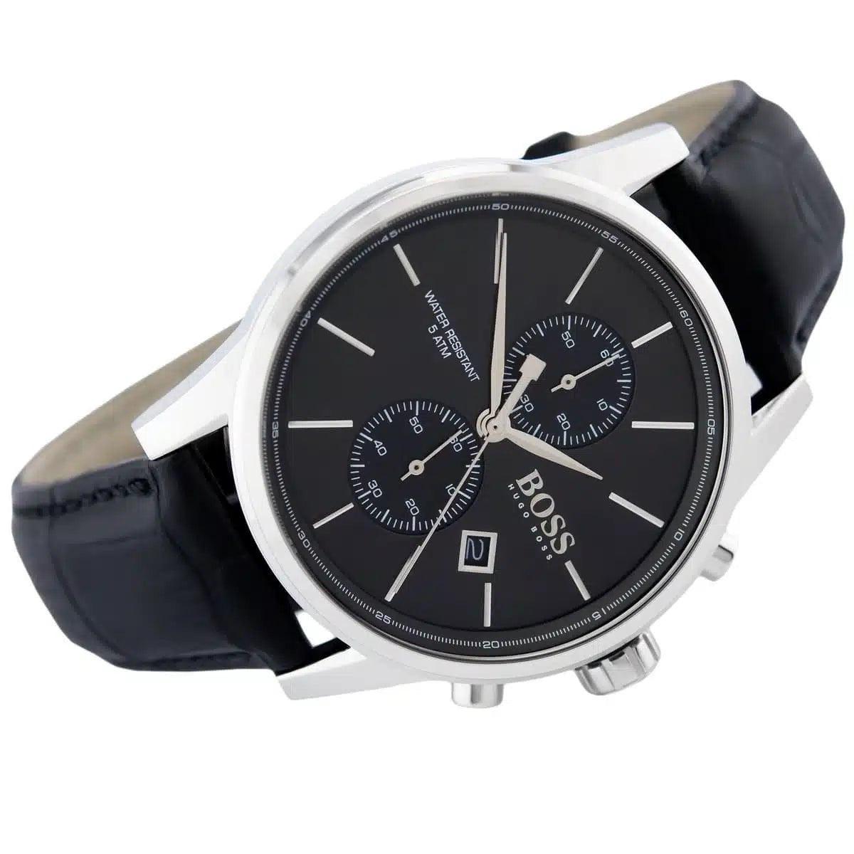 Men's Hugo Boss Jet Chronograph Grey Dial Stainless Steel Leather Watch 41mm - 1513279