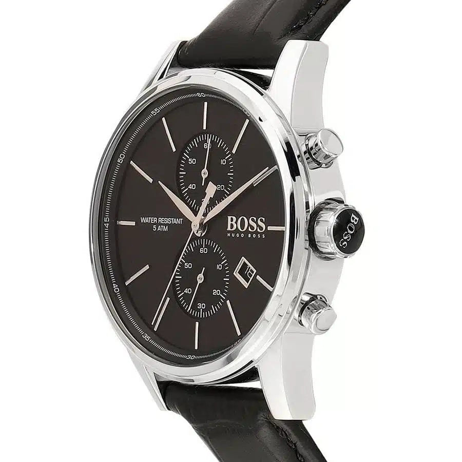 Men's Hugo Boss Jet Chronograph Grey Dial Stainless Steel Leather Watch 41mm - 1513279