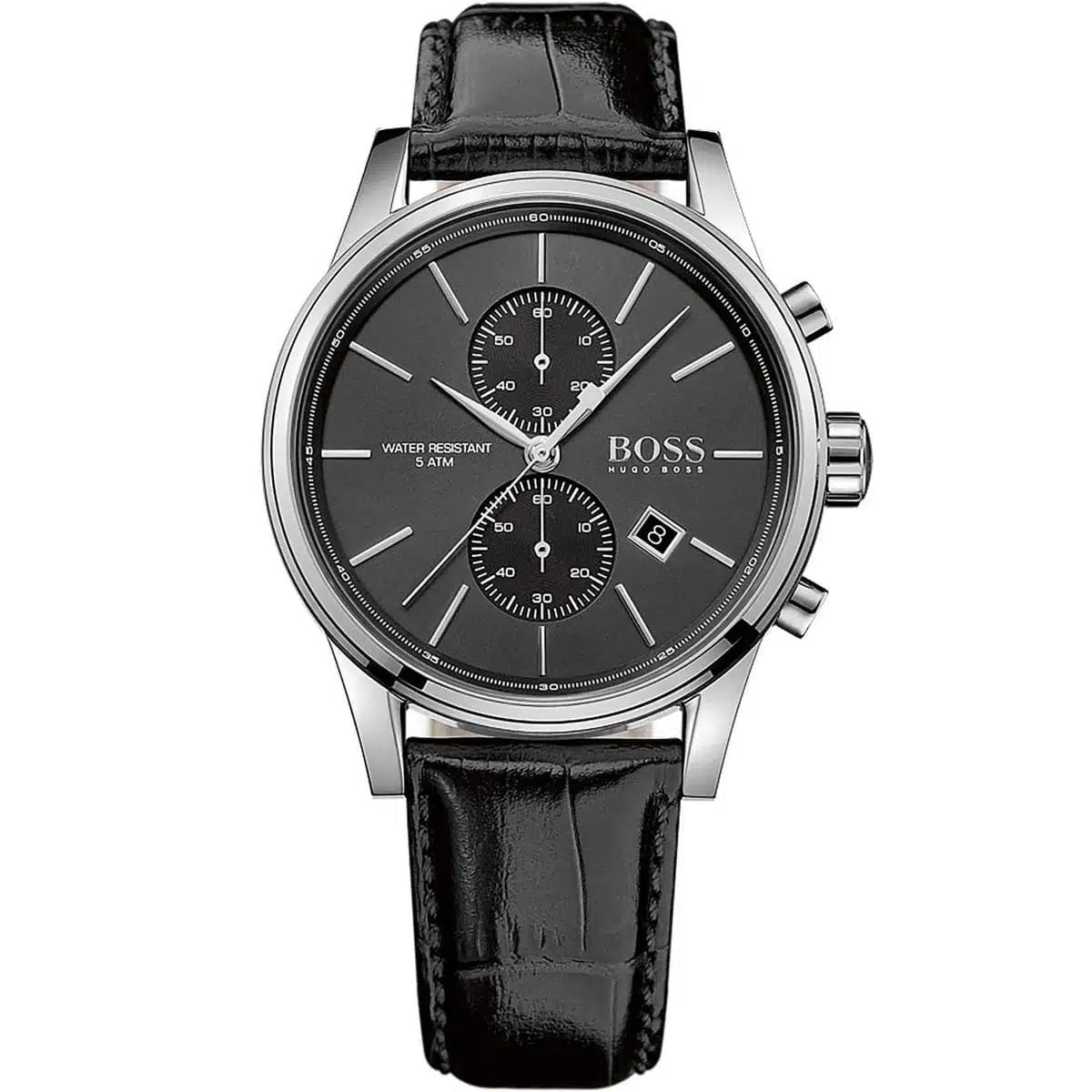 Men's Hugo Boss Jet Chronograph Grey Dial Stainless Steel Leather Watch 41mm - 1513279