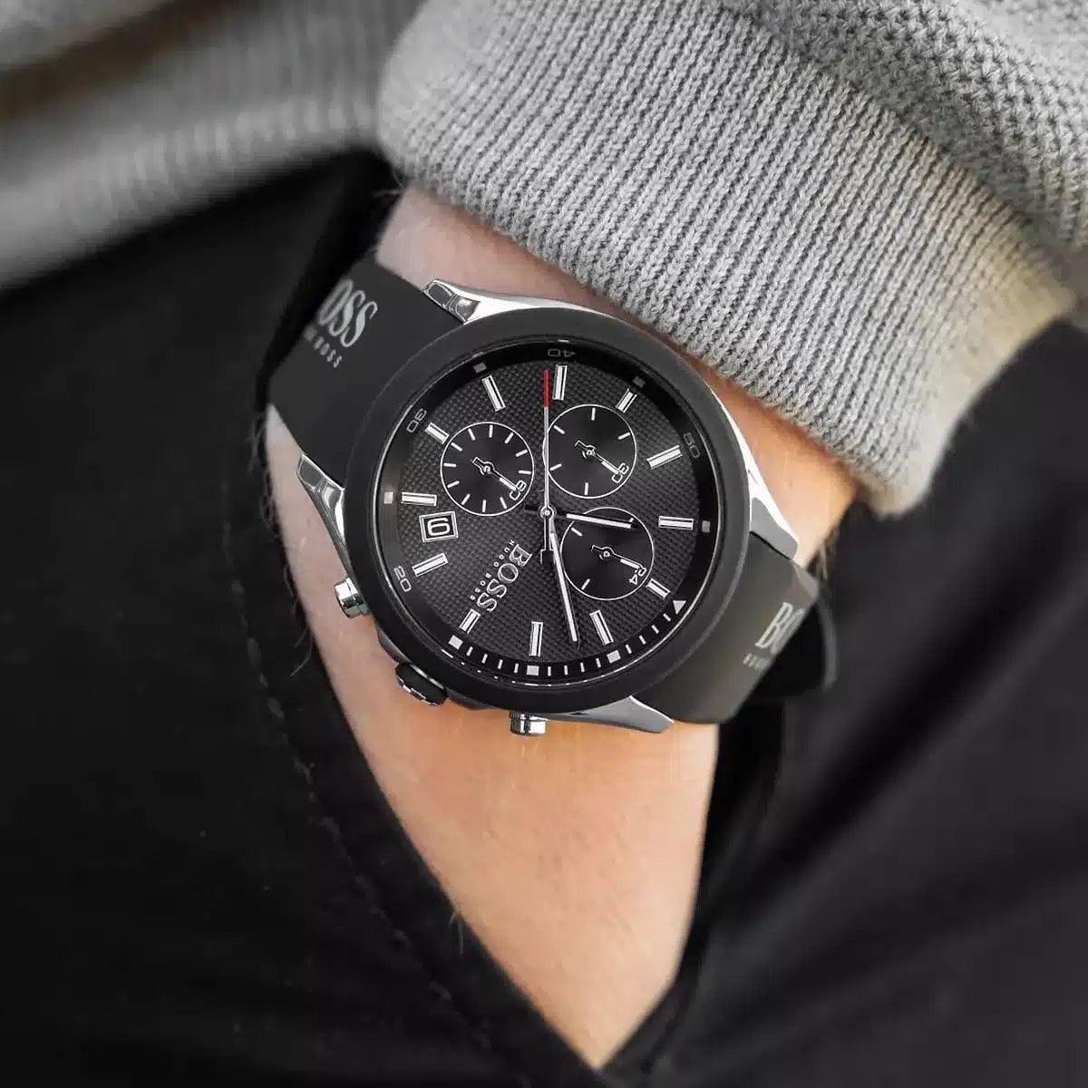 Men's Boss Velocity Black Silicone Watch HB 1513716