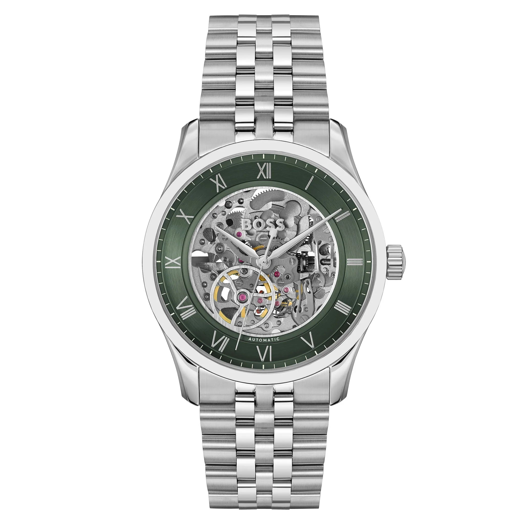 Men's Hugo Boss Principle Skeleton Automatic Green Dial Watch -1514236
