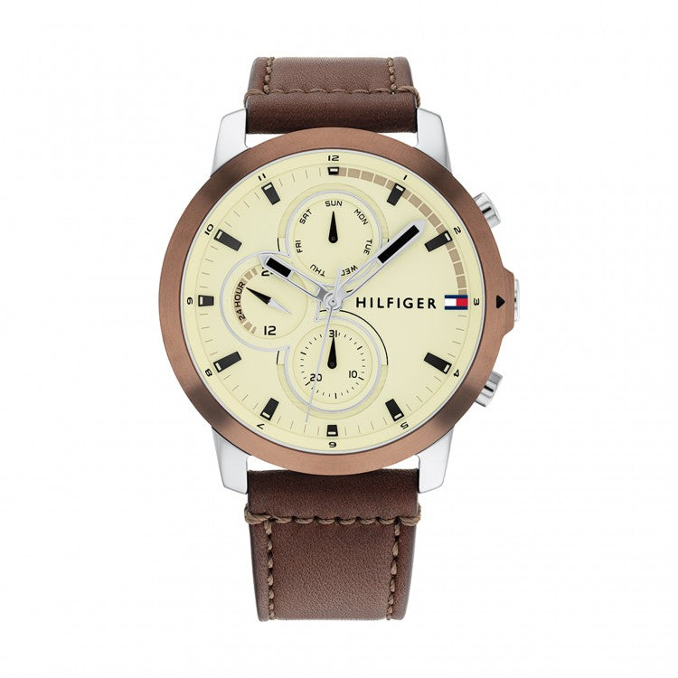 Tommy Hilfiger Men's Multifunction Stainless Steel Brown Leather Strap Men's Watch - 1792053