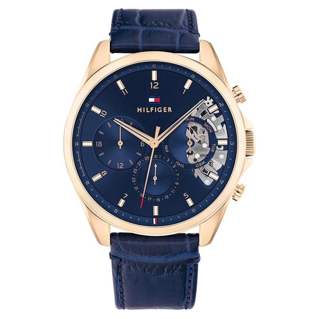 Tommy Hilfiger Blue Leather Multi-function Men's Watch - 1710451