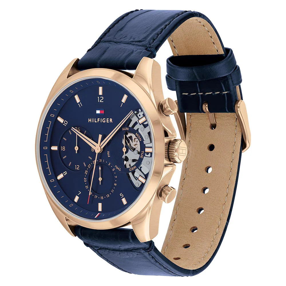 Tommy Hilfiger Blue Leather Multi-function Men's Watch - 1710451