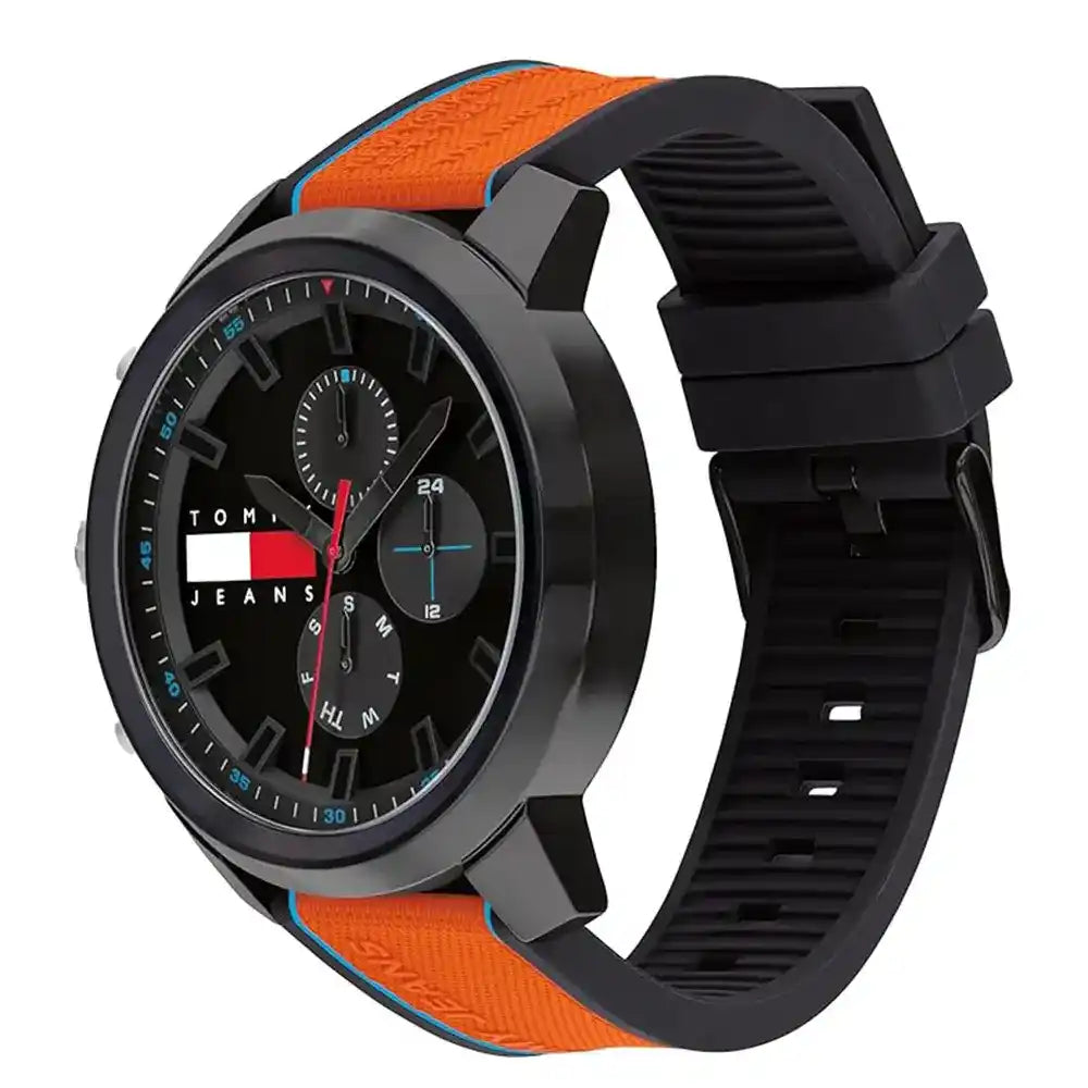 Tommy Hilfiger Black & Orange Silicone Multi-function Men's Watch - 1710583