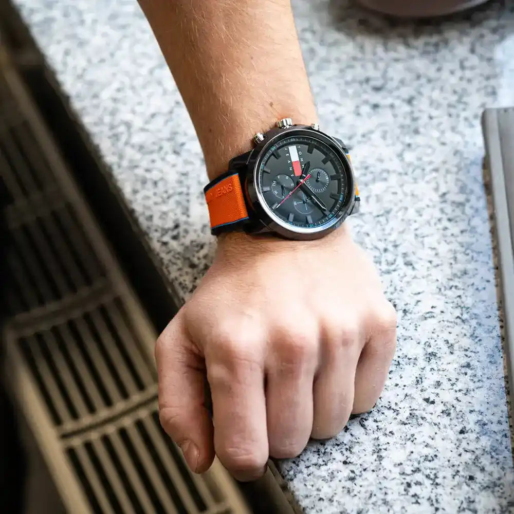 Tommy Hilfiger Black & Orange Silicone Multi-function Men's Watch - 1710583