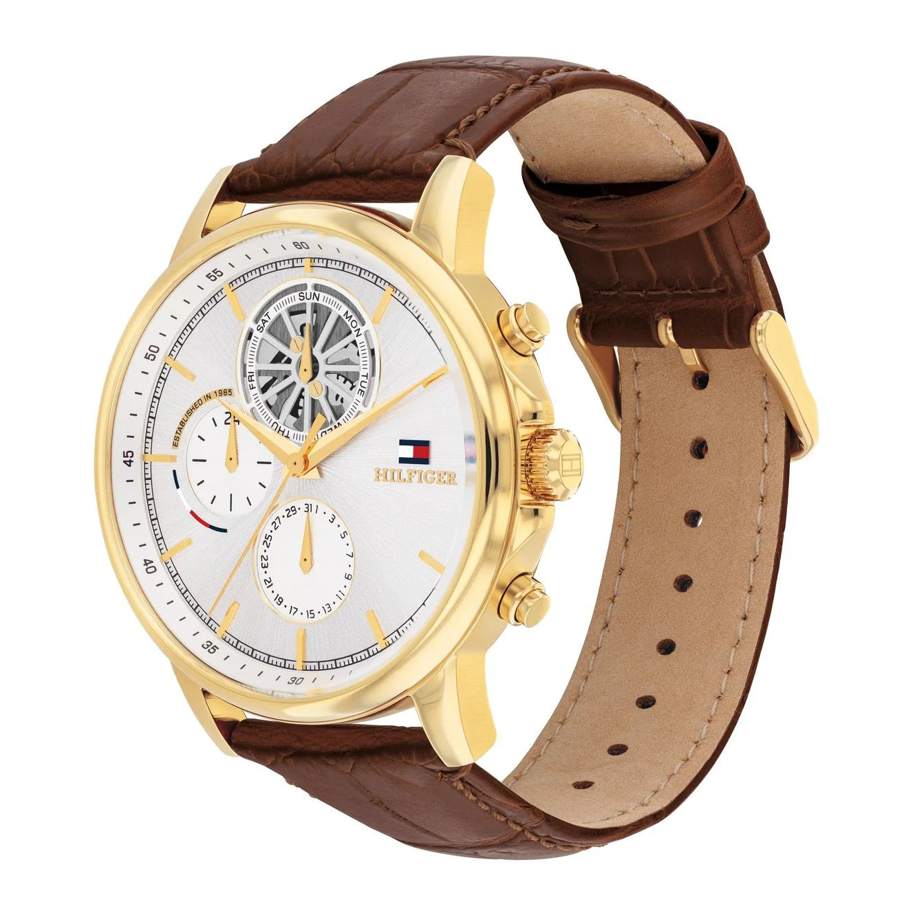 Men's Tommy Hilfiger Brown Leather Silver Dial Multi-function Watch - 1710631