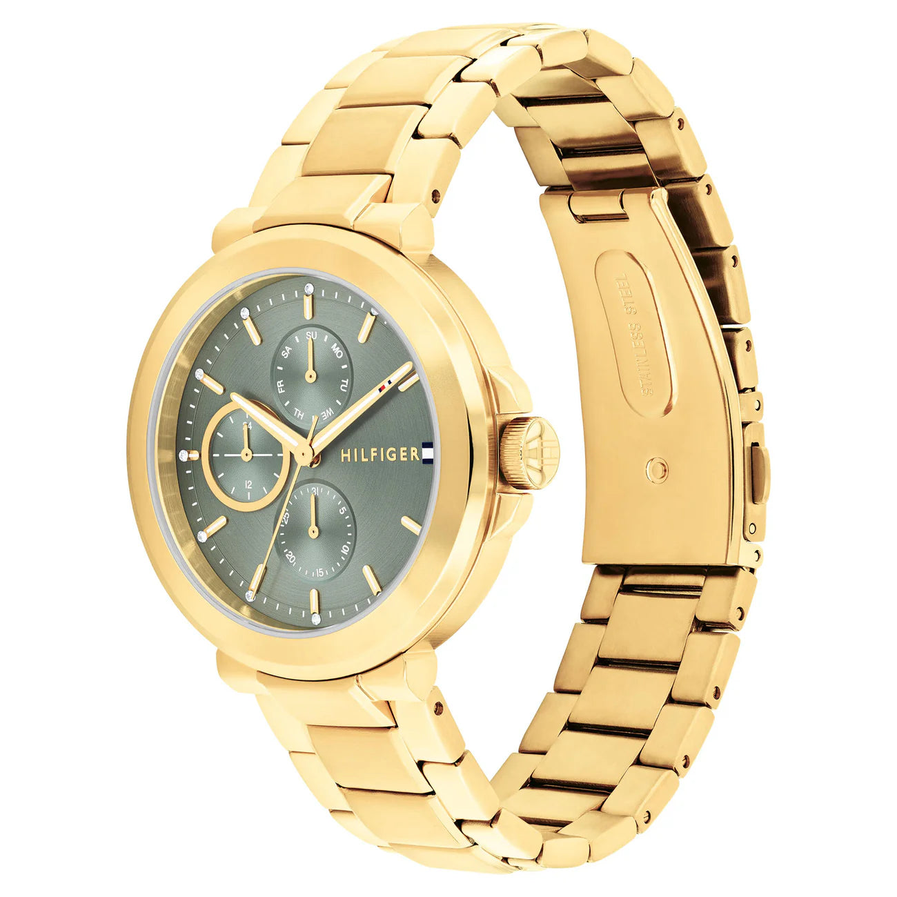 Tommy Hilfiger Gold Steel Green Dial Multi-function Women's Watch - 1782755
