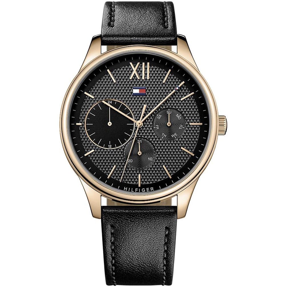 Tommy Hilfiger Damon Quartz  Black Leather Strap Men's Watch - 1791419