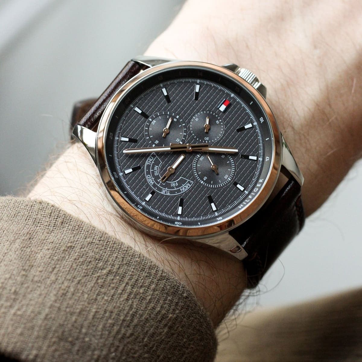 Men's Tommy Hilfiger Shawn Brown Leather 44mm Watch - 1791615