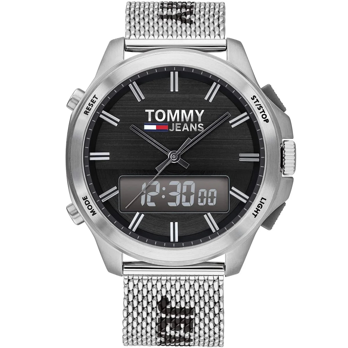 Tommy Hilfiger Jeans Analog Digital  Quartz Silver Mesh Strap Men`s Watch - 1791765