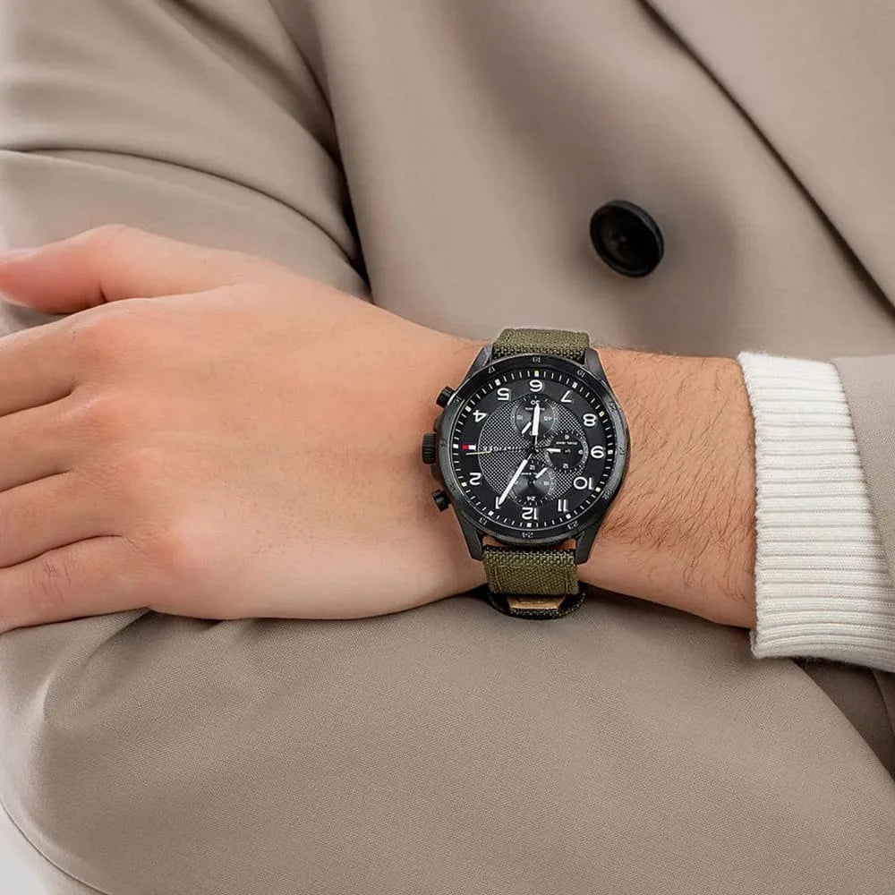 Tommy Hilfiger Quartz Green Nylon Strap Black Dial Men's Watch - 1792006