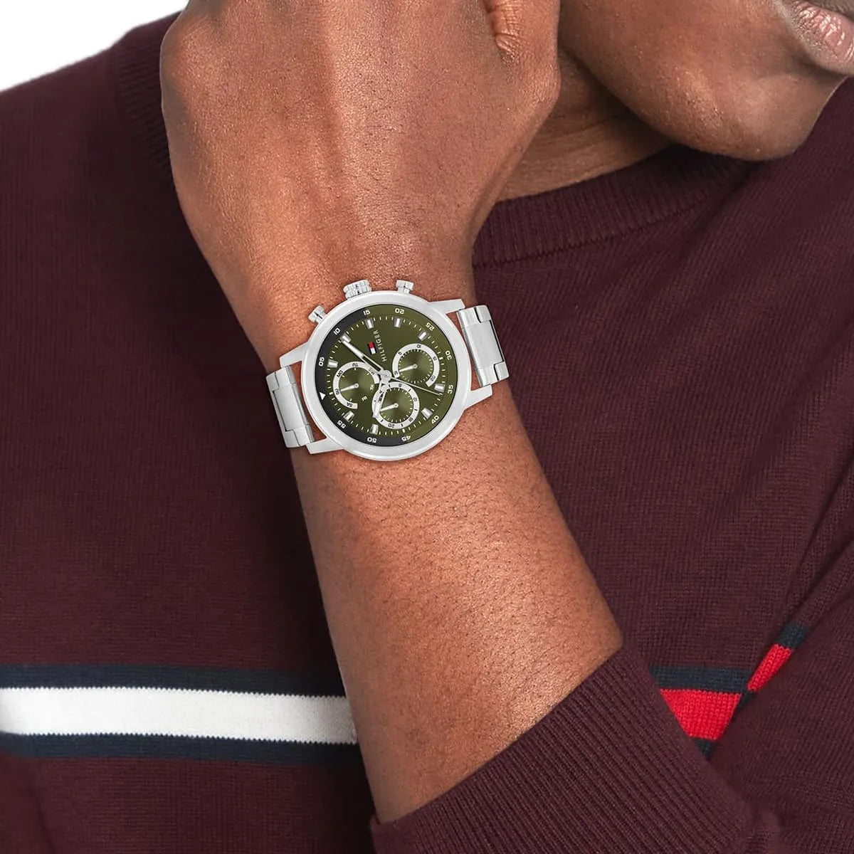 Men's Tommy Hilfiger Rocky Silver and Green Watch-1792180