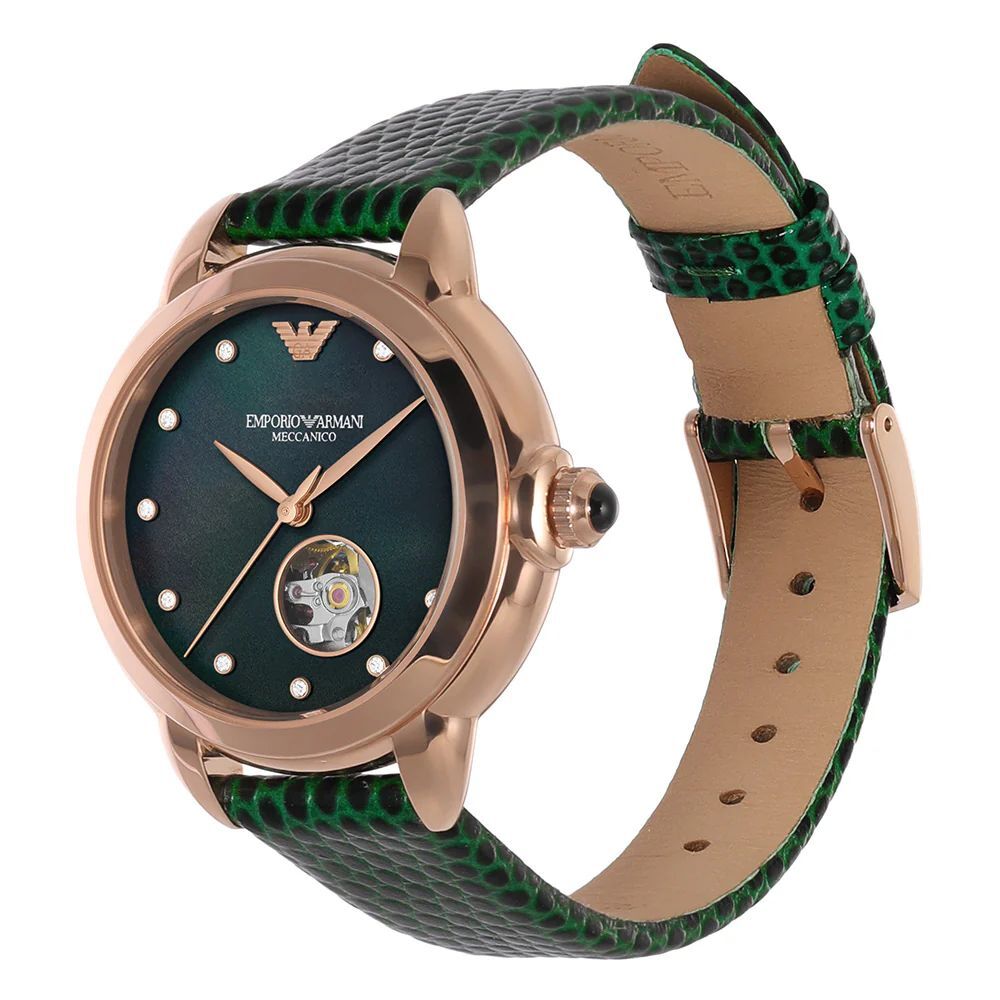 Women's Emporio Armani Automatic Green Leather 34mm Watch - AR60073