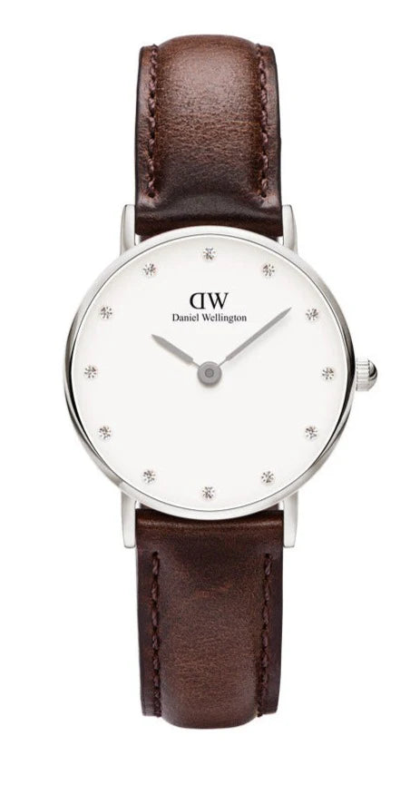 Women's Daniel Wellington Classy Bristol White Dial Brown Leather Strap Watch - DW00100070