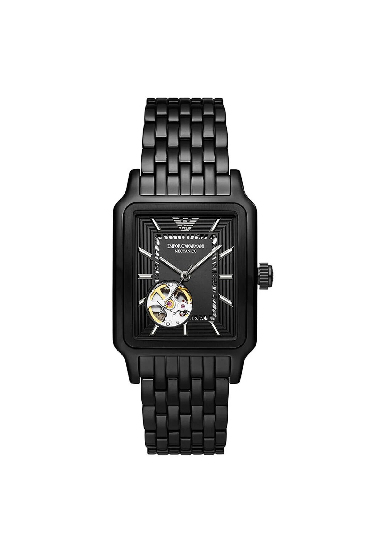Men's Emporio Armani Meccanico Automatic Open-Heart Black Stainless Steel Watch - AR60058