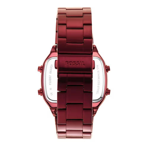 Men's Fossil Retro Digital Pomegranate Red Stainless Steel 40mm Watch - FS5897