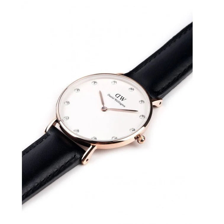 Daniel Wellington Classic Sheffield White Dial Black Leather Strap Women's Watch - DW00100076