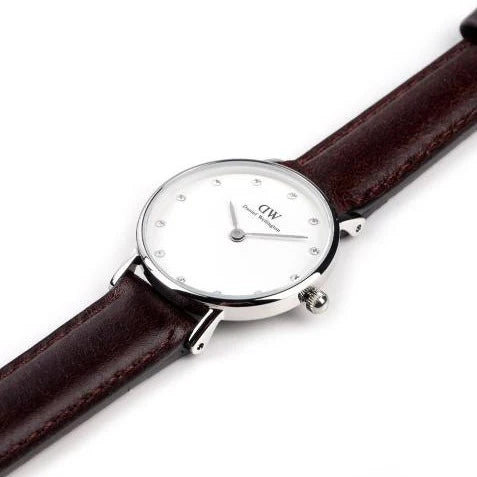 Women's Daniel Wellington Classy Bristol White Dial Brown Leather Strap Watch - DW00100070