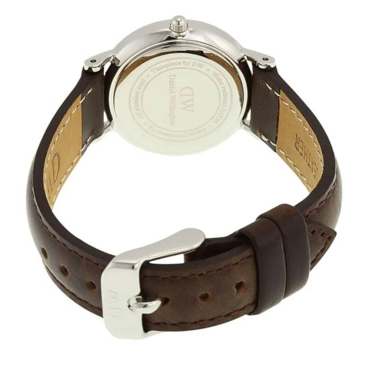 Women's Daniel Wellington Classy Bristol White Dial Brown Leather Strap Watch - DW00100070