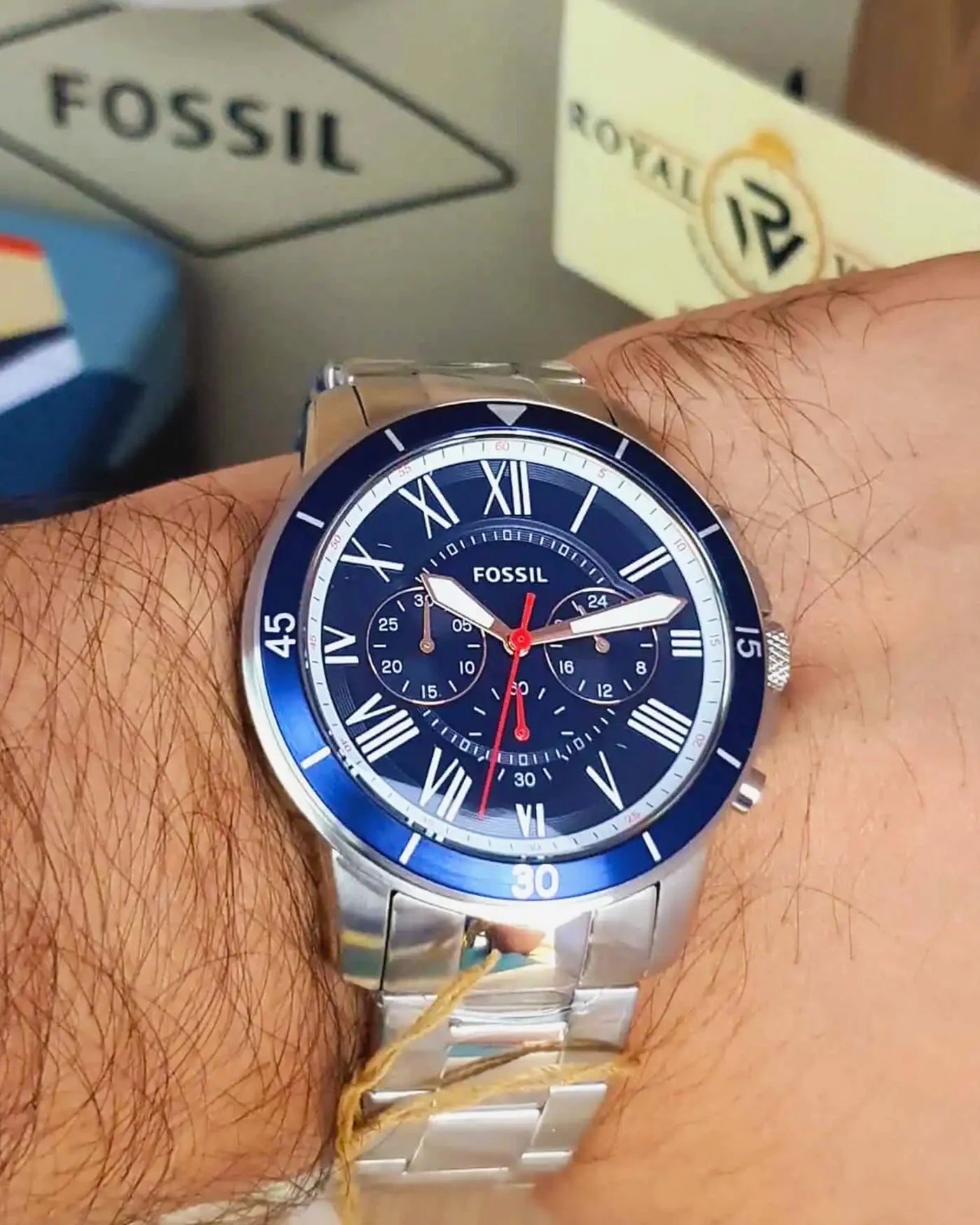 Men's Fossil Grant Sport Chronograph Blue Dial Stainless Steel Watch 44mm - FS5238