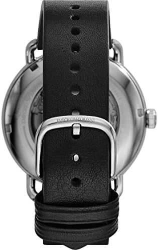 Men's Emporio Armani Aviator Skeleton Dial Black Leather Strap 43mm Watch - AR60026