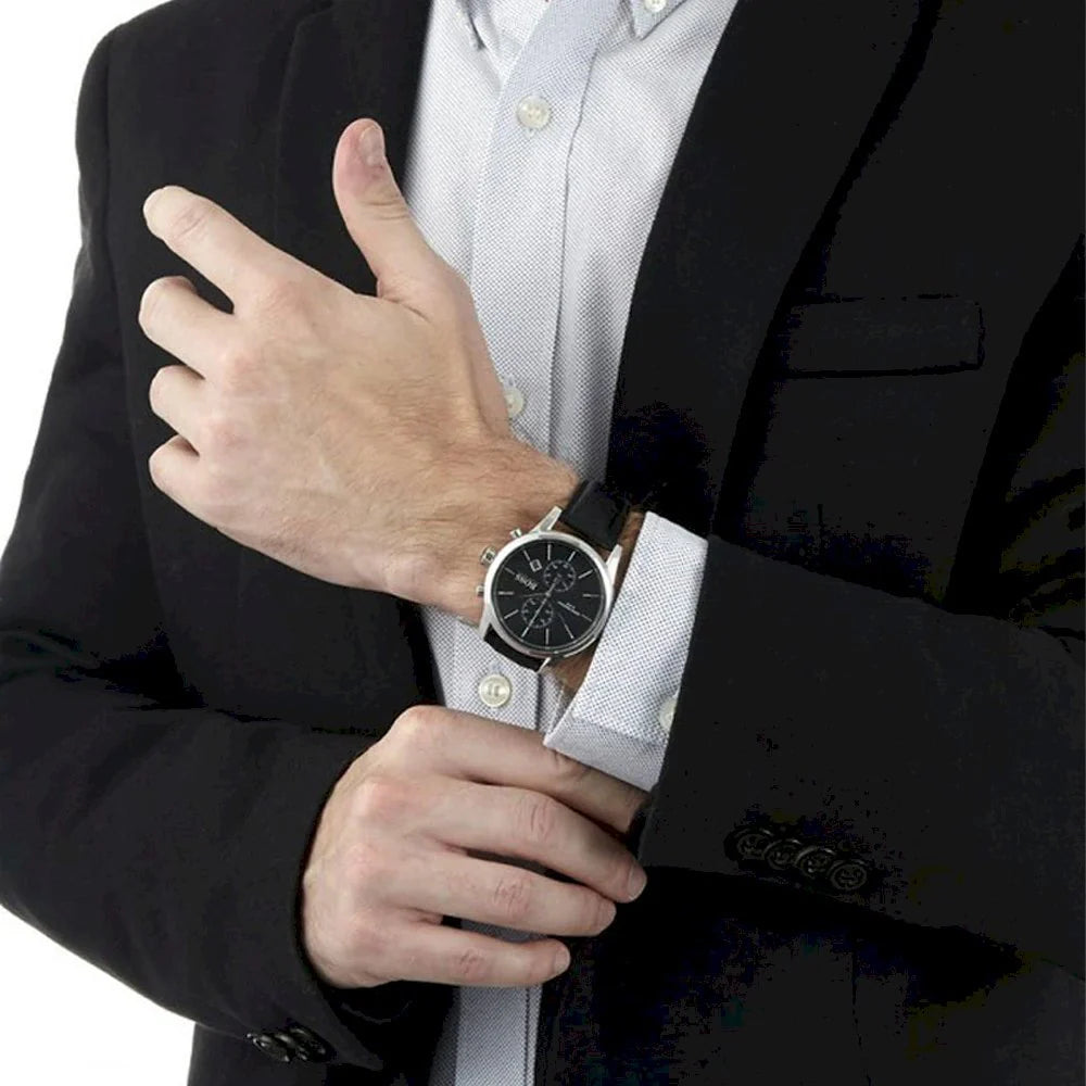 Men's Hugo Boss Jet Chronograph Grey Dial Stainless Steel Leather Watch 41mm - 1513279