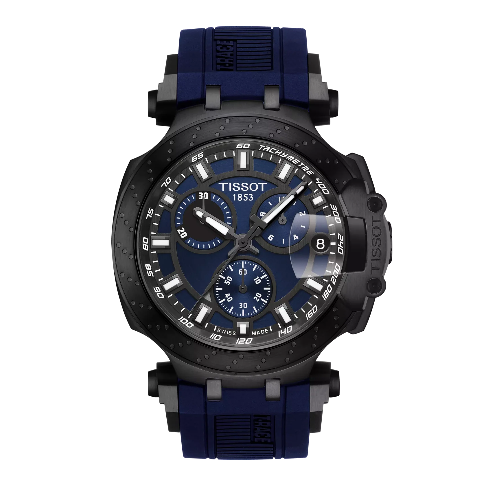Men's Tissot T-Race Cycling Swiss Quartz Blue Dial Silicone Strap Watch 44.5mm - T115.417.37.041.00