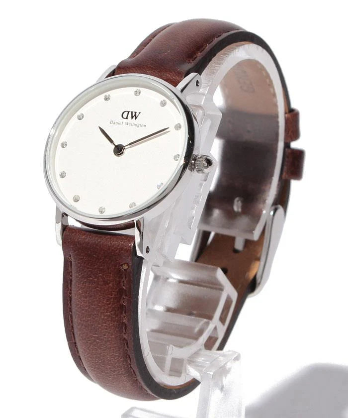 Women's Daniel Wellington Classy Bristol White Dial Brown Leather Strap Watch - DW00100070