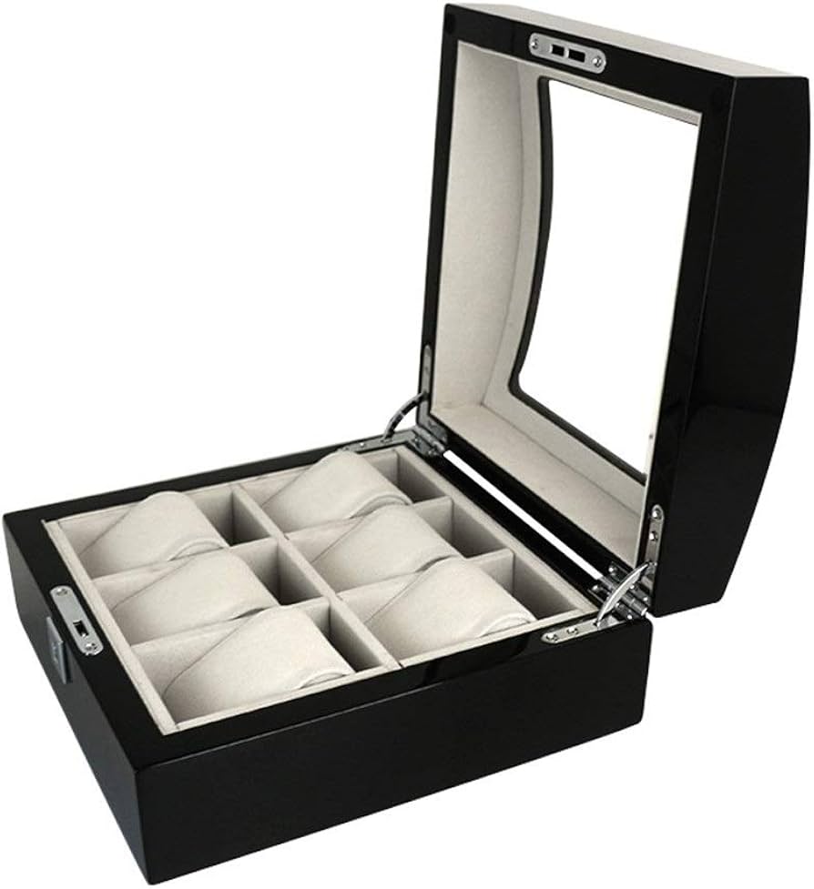 6-slot square wooden watch case