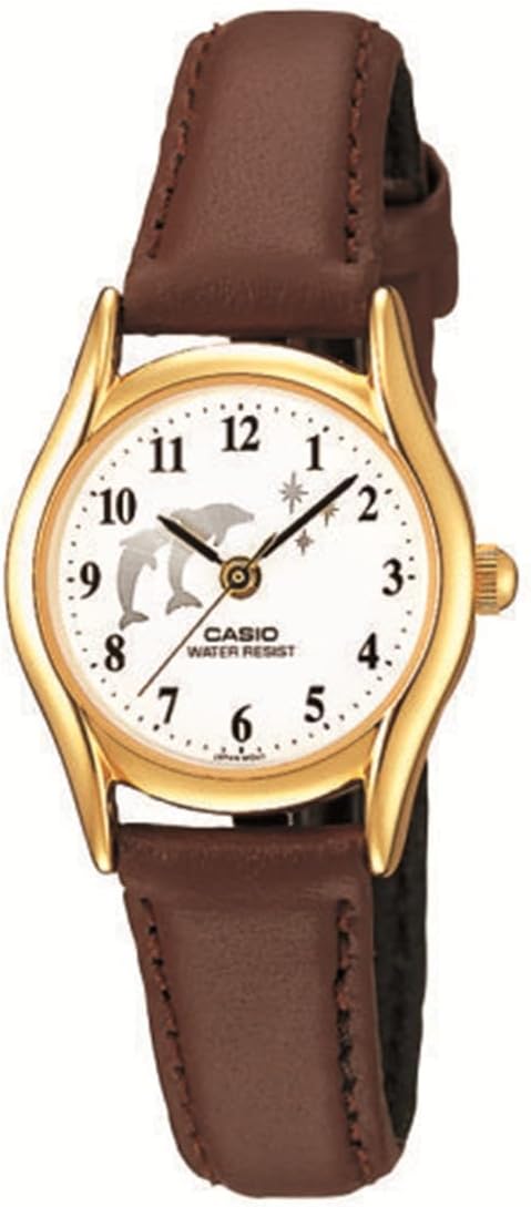 Women's Casio Dress Analogue Gold Tone Brown Leather Strap Dog Dial 23mm - LTP-1094Q-7B9RJH