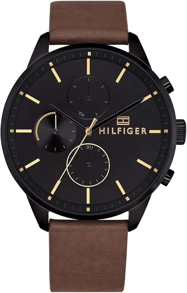 Tommy Hilfiger Brown Leather Strap Black Dial Men's Watch - 1791977