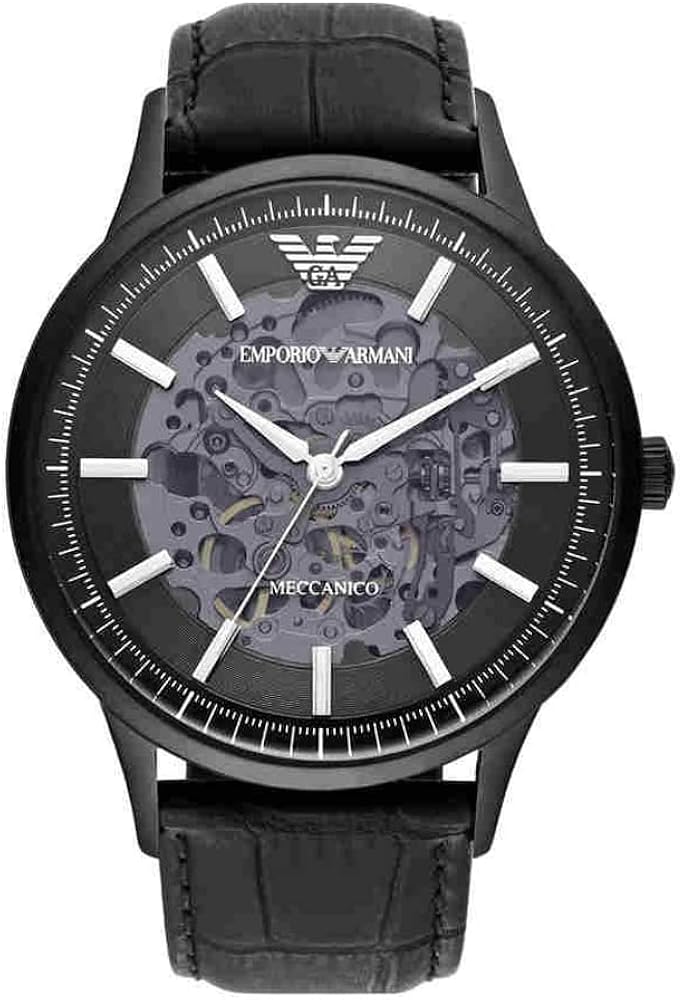 Men's Emporio Armani Automatic Black Leather Watch - AR60042