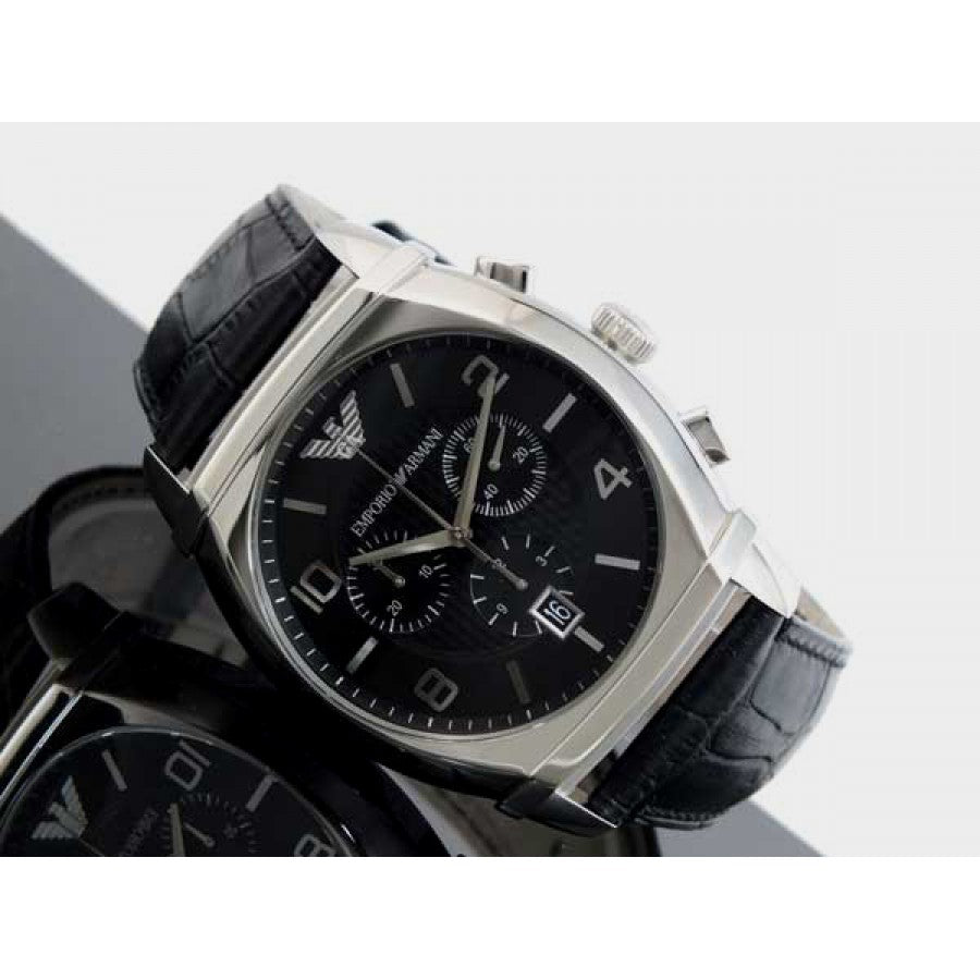 Men's Emporio Armani Classic Small Seconds Black Dial Leather Watch 42mm - AR0342