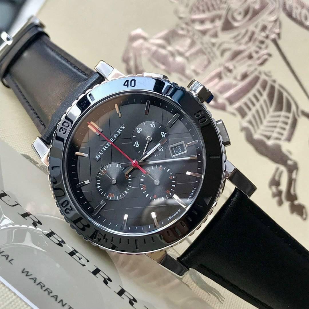 Men's Burberry Black Leather Strap Watch - BU9382