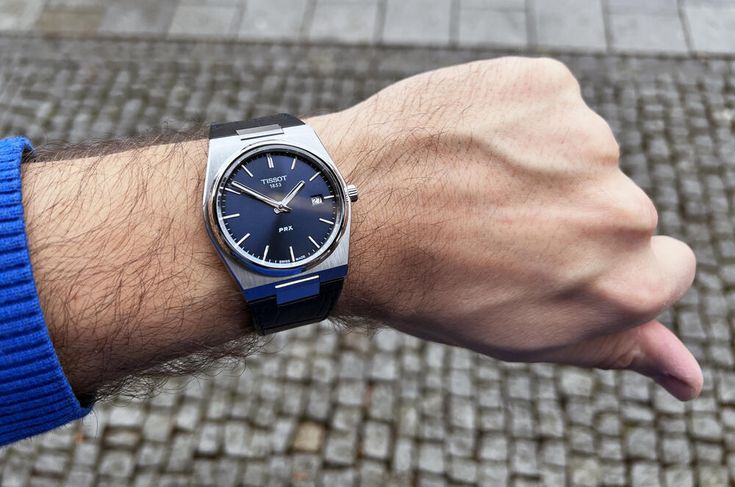 Men's Tissot PRX Swiss Quartz Blue Dial Blue Leather Watch 40mm - T137.410.16.041.00