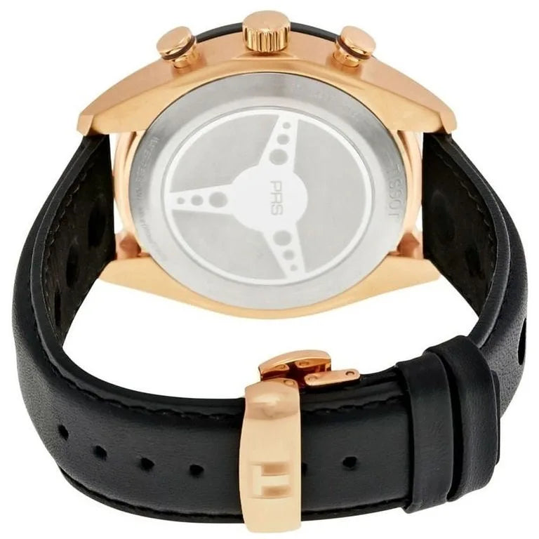 Men's Tissot PRS 516 Swiss Quartz Chronograph Rose Gold PVD Black Leather Watch 42mm - T100.417.36.051.00