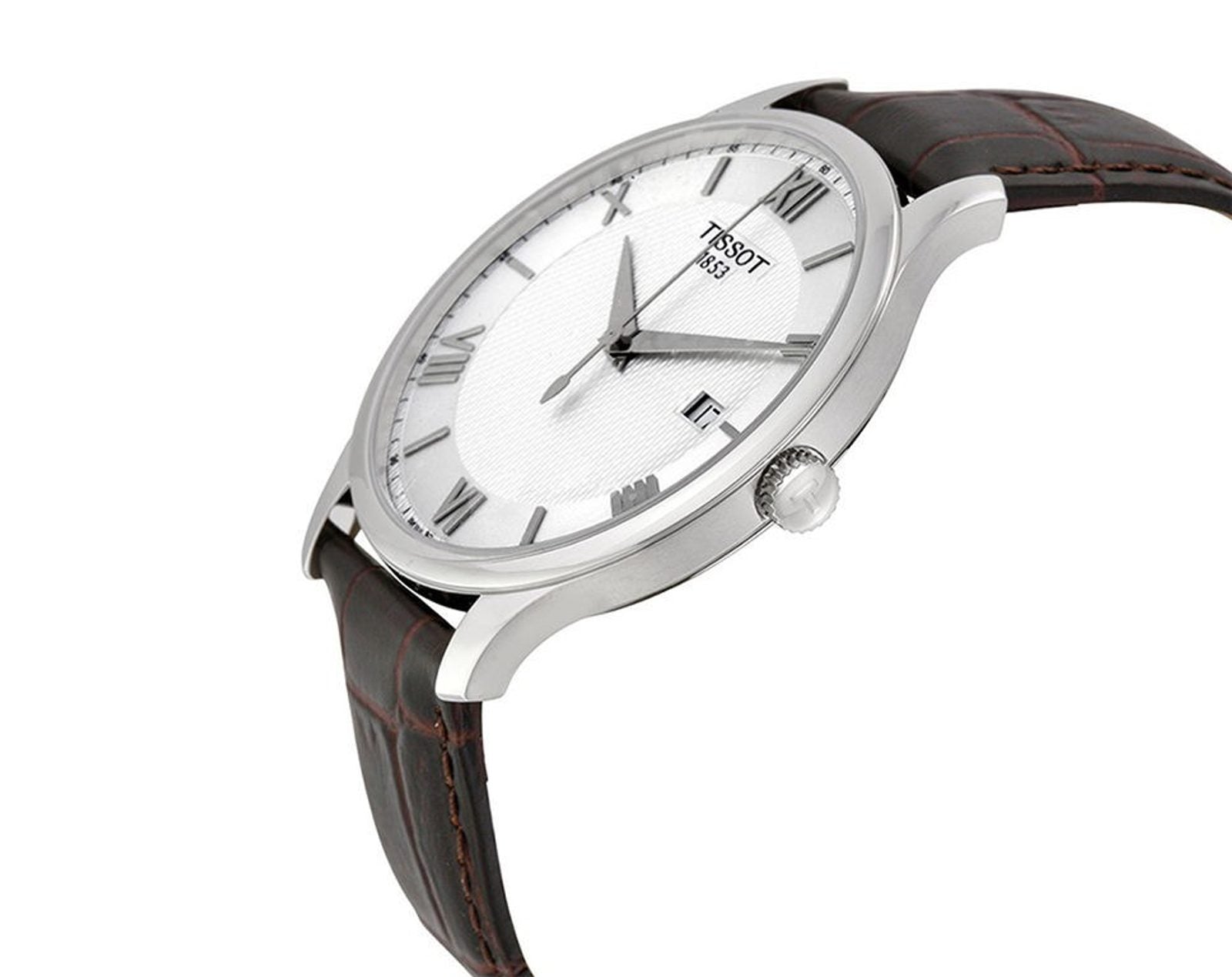 Men's Tissot Tradition Swiss Quartz Silver Dial Brown Leather Watch 42mm - T063.610.16.038.00
