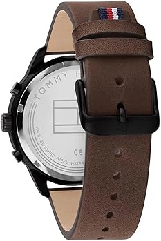 Tommy Hilfiger Brown Leather Strap Black Dial Men's Watch - 1791977