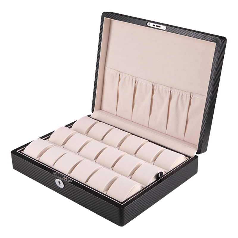 18-slot Leather Watch Display Case (Carbon Finish)