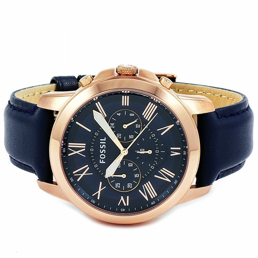 Men's Grant Chronograph Navy Leather Watch - FS4835