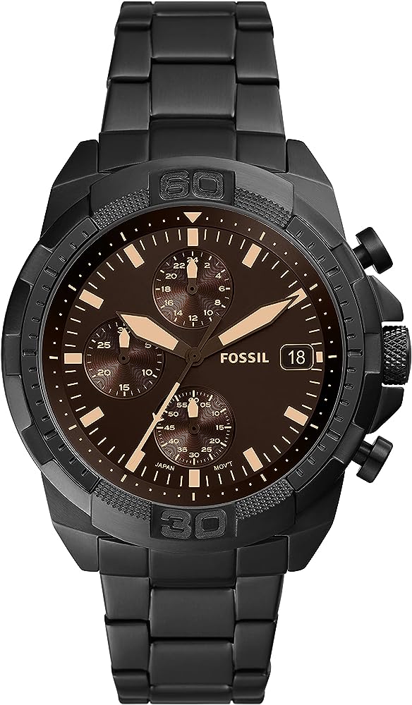 Men's Fossil Bronson Chronograph Black Stainless Steel Watch in 44mm - FS5851