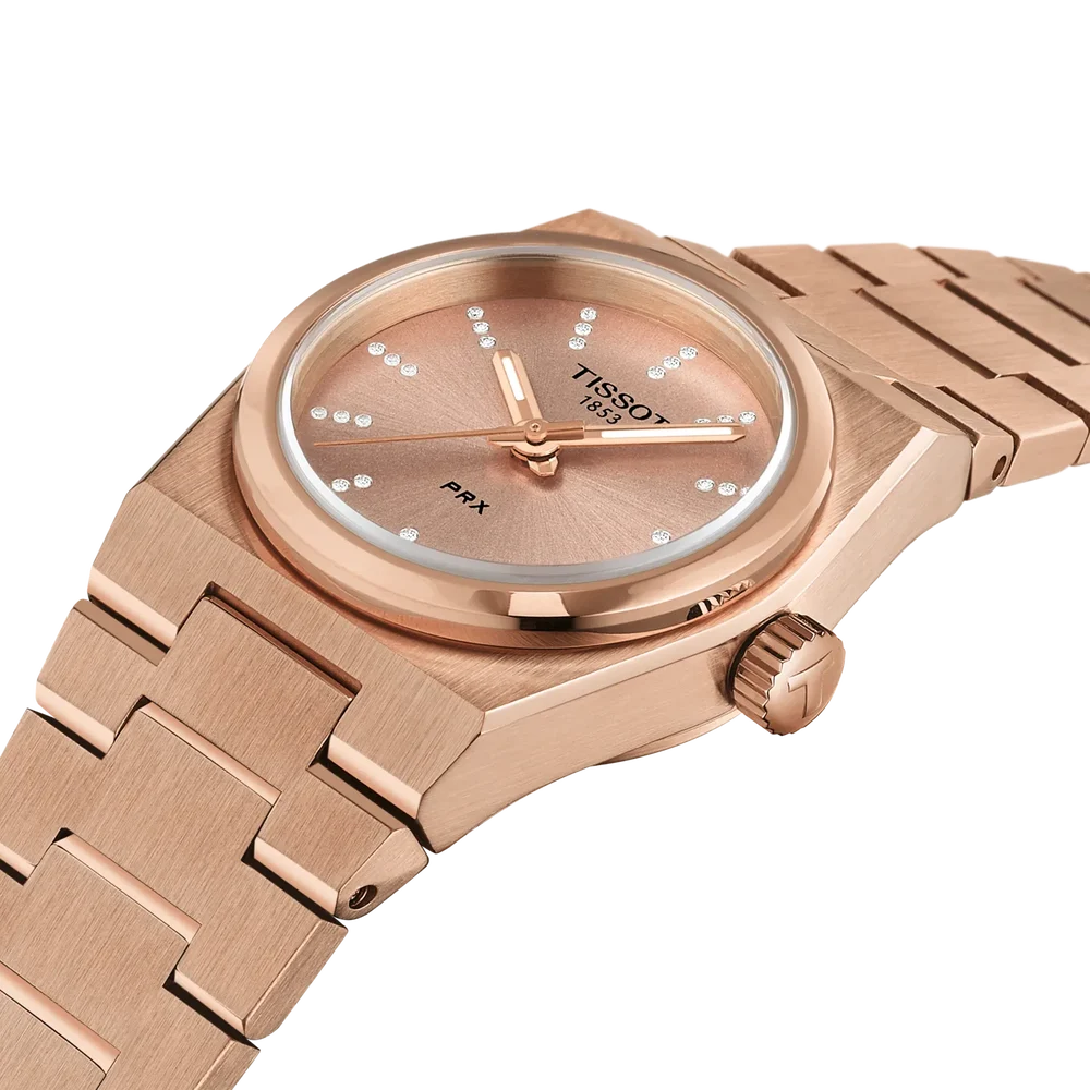 Women's Tissot PRX 25mm Rose Gold PVD Diamond Dial Bracelet Watch - T137.010.33.506.00