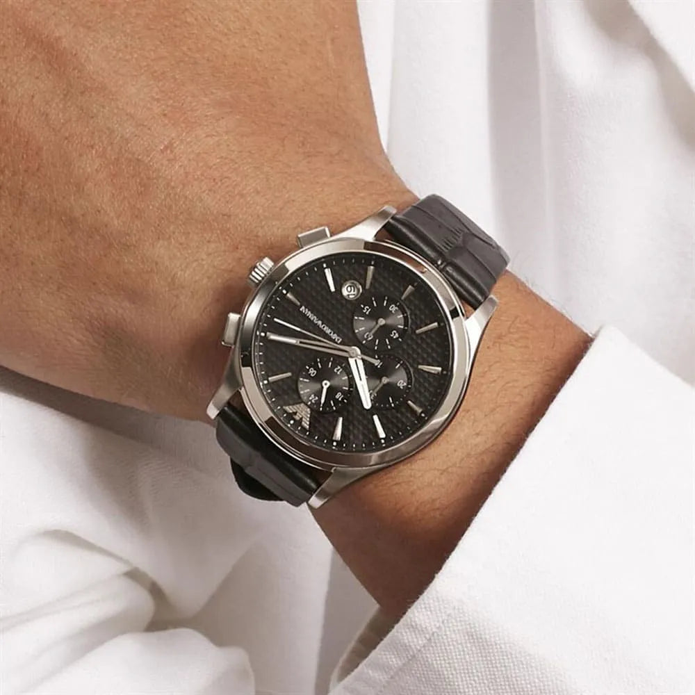 Men's Emporio Armani Paolo Chronograph Black Leather Watch - AR11530